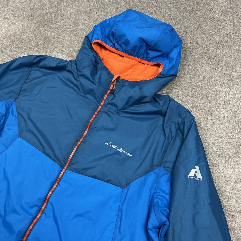 Eddie Bauer First Ascent Jacket Mens Large Blue Insulated Lined Hooded Primaloft